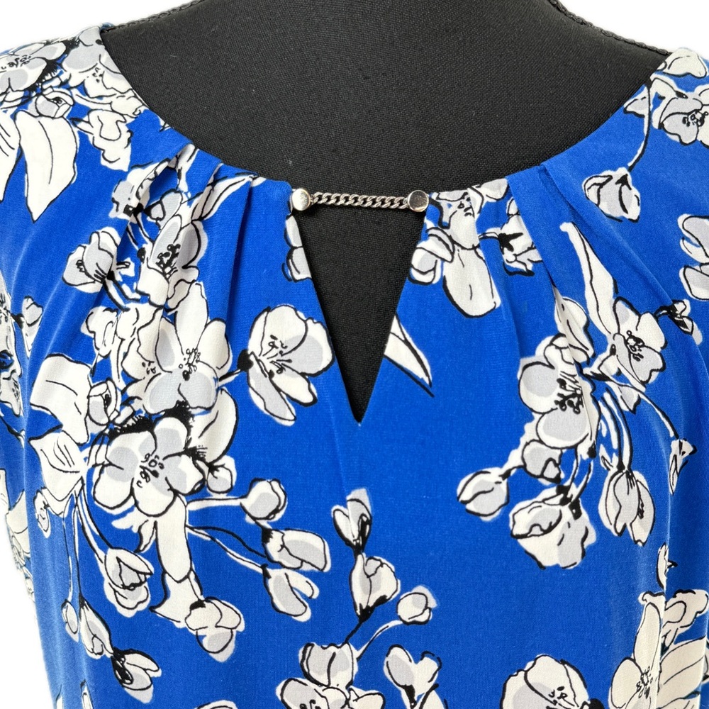 Ivanka Trump Floral Blue/White Sleeveless Career Blouse Keyhole Neck Size Large - Picture 13 of 16
